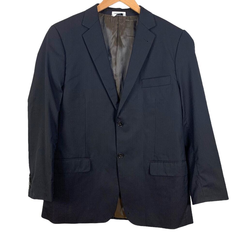 Jhane Barnes Brown Pinstripe Blazer Sport Coat 100% Wool 46 46R Super 140's
